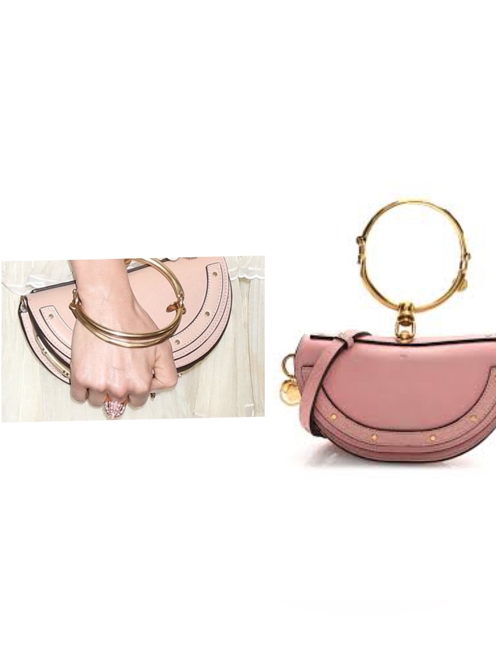 Chloè. Small Nile Minaudiére Bracelet Leather Crossbody Bag in Dusty Rose